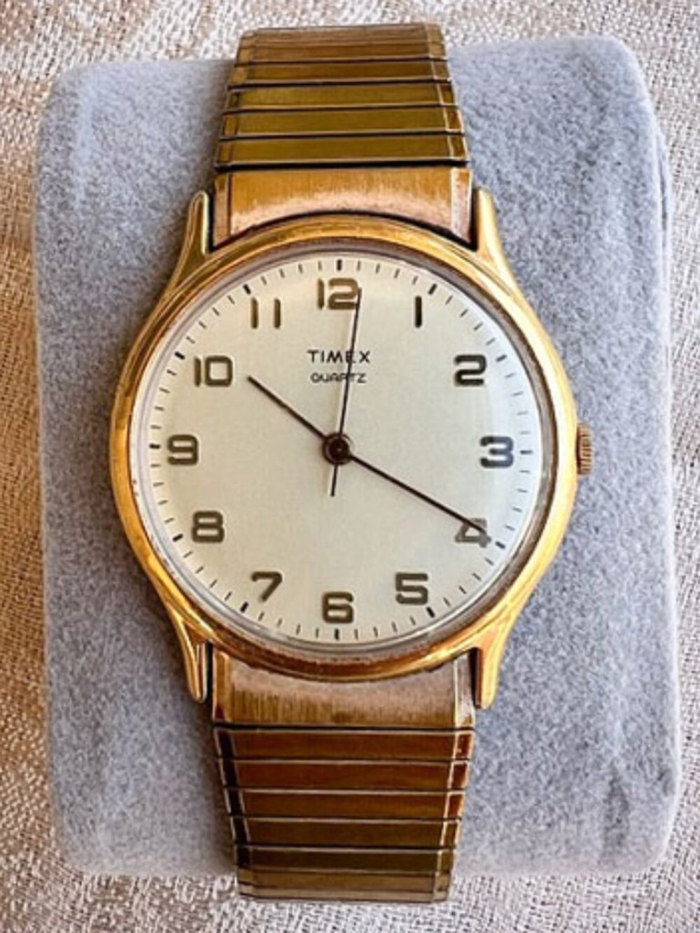 Vintage 80's Timex Men’s Gold Tone Dress Watch with Cream Dial